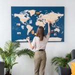 large world map with pins dark blue 14p