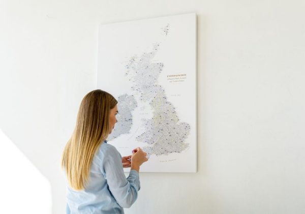 modern minimal uk ireland map on wall with pins grey 3uk