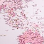 push pin world map on canvas pink 12p