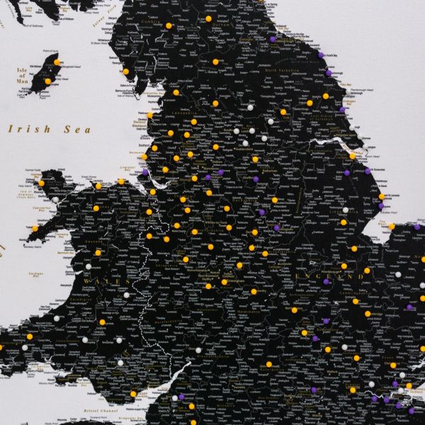 united kingdom corkboard map with pins black and white 2uk