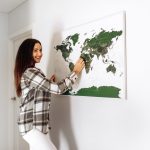 world map canvas on wall forest green 33p
