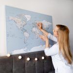world map pin board home decor mellow blue 31p